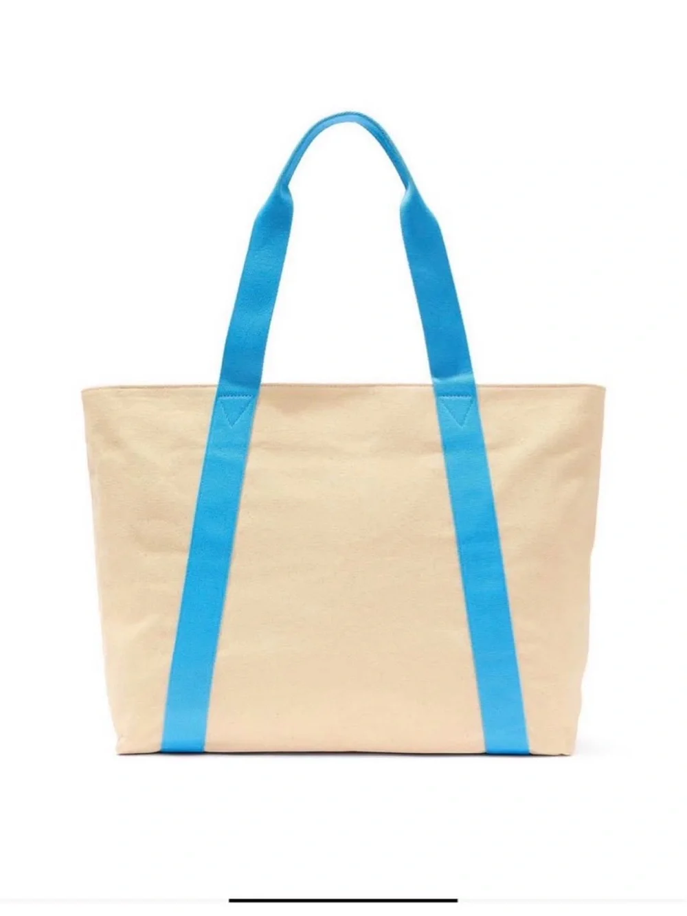 PINK Victoria's Secret Beige Canvas Tote with Bright Blue Straps
